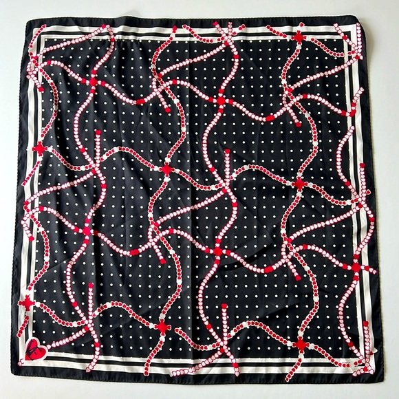 Decorative Scarf Lightweight Hearts Black Red White 28”x27” - Picture 1 of 5